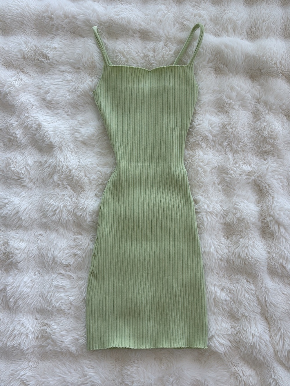 Zara Light Green Ribbed Spaghetti Strap Mini Dress